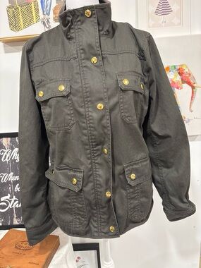 J. Crew Olive Green Utility Bomber Jacket with Gold Buttons